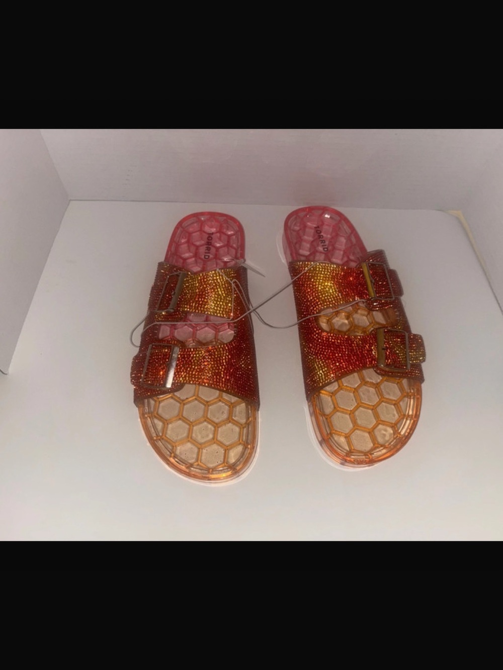 torrid Iridescent Red-Orange Double Buckle Slide Sandals